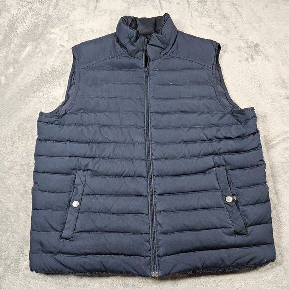J Crew Vest Mens Large Navy Blue Down Fill Preppy Full Zip Puffer - Picture 1 of 7